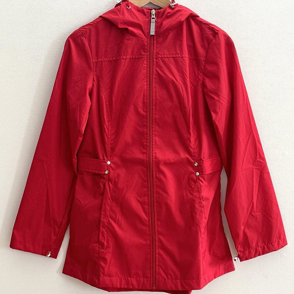 Jones New York Women's Rain Jacket Parka In A Pocket Windbreaker, Red, XS